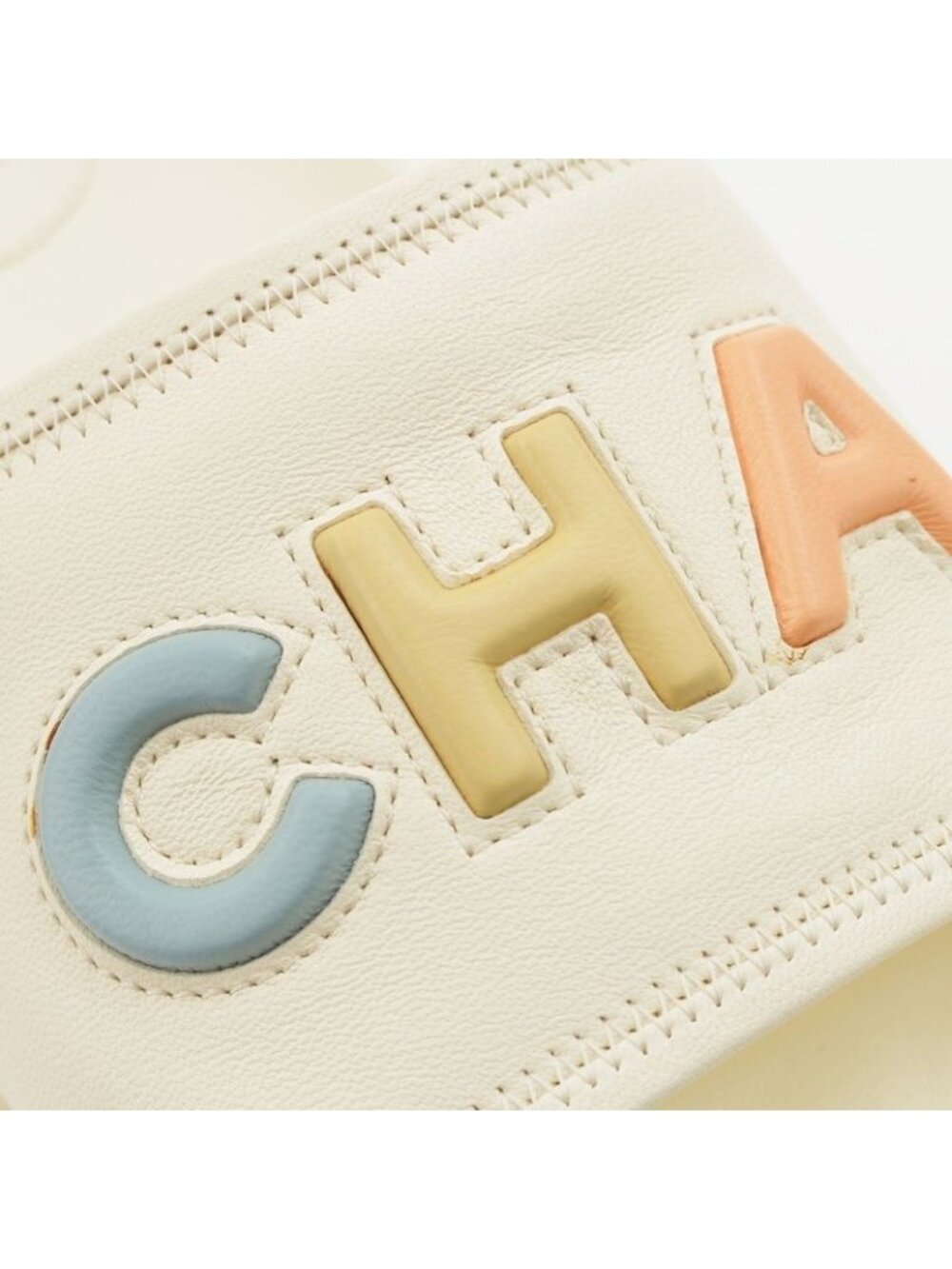 Chanel Lambskin Leather Logo Flat Sandals Mule Ivory Multicolor 37 - Picture 8 of 10